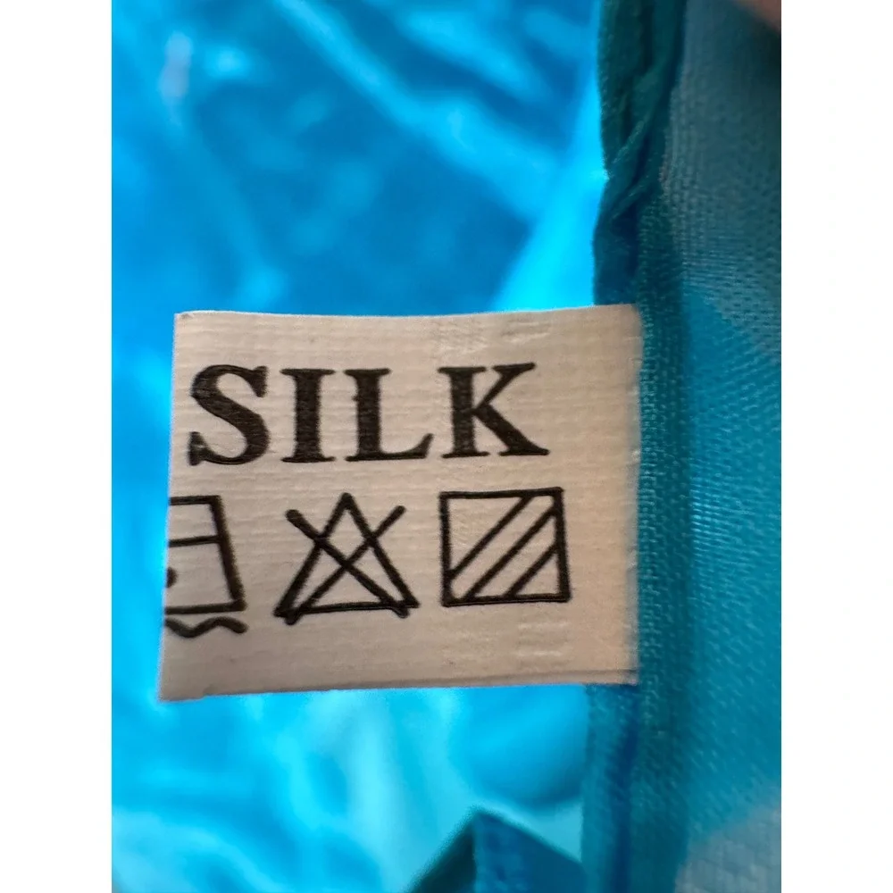 Unbranded 100% Silk Scarf Turquoise Blue Solid Shimmer Rectangular Wrap 44x41